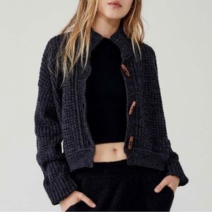 FREE PEOPLE Micah Cardi (Sunflower Seed Combo) Women's Sweater Charcoal  Sz  M